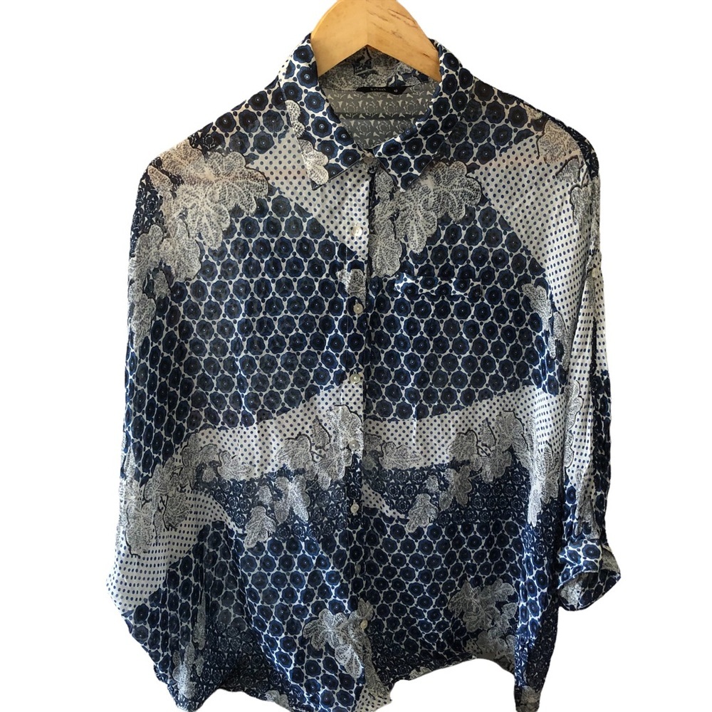 SPLASH Mixed Pattern Sheer button-down blouse